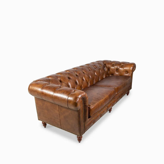 Sofá Cuero 3 puestos Capitoneado miel